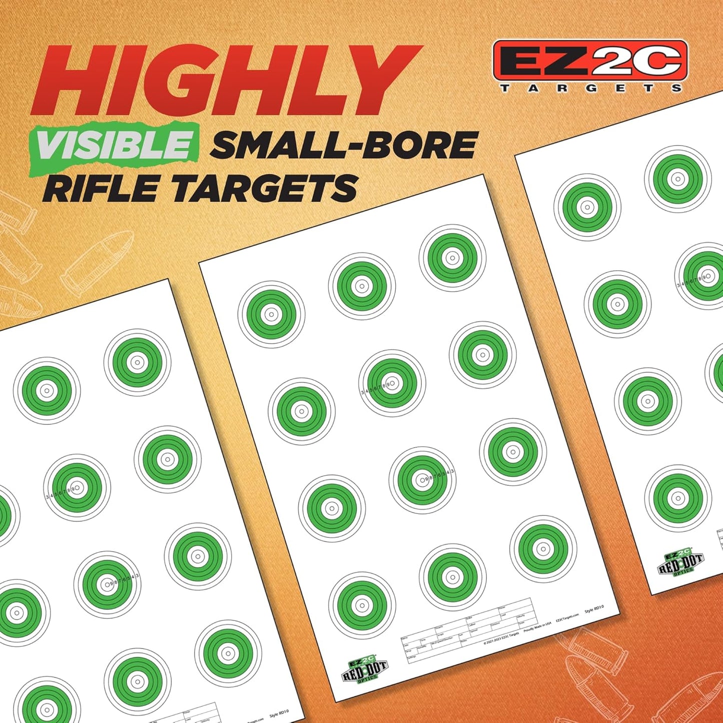 25 EZ2C Targets Style 27/RD10: Small-bore 50ft Paper Shooting Target 11"x17" USA MADE Pad of 25