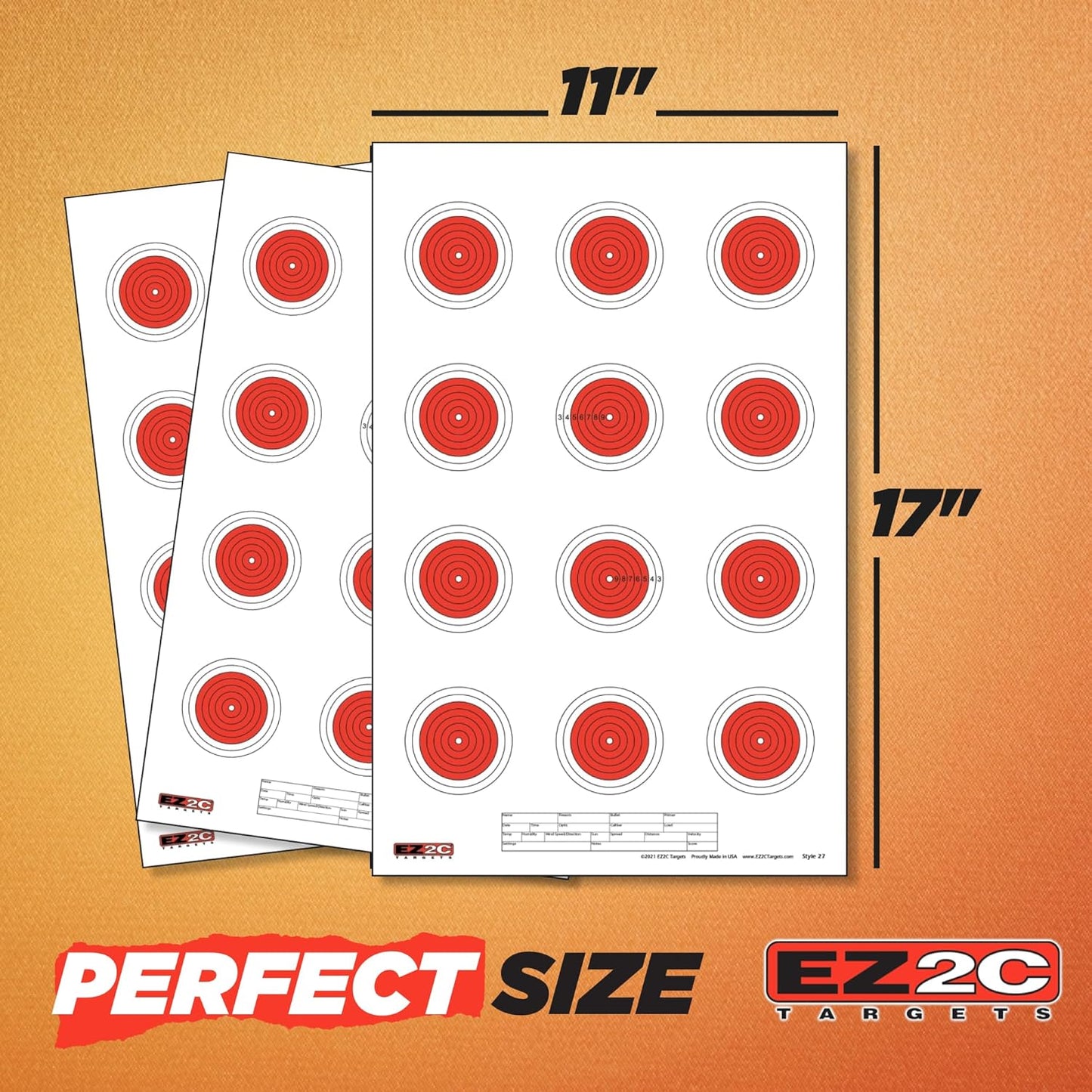 25 EZ2C Targets Style 27/RD10: Small-bore 50ft Paper Shooting Target 11"x17" USA MADE Pad of 25