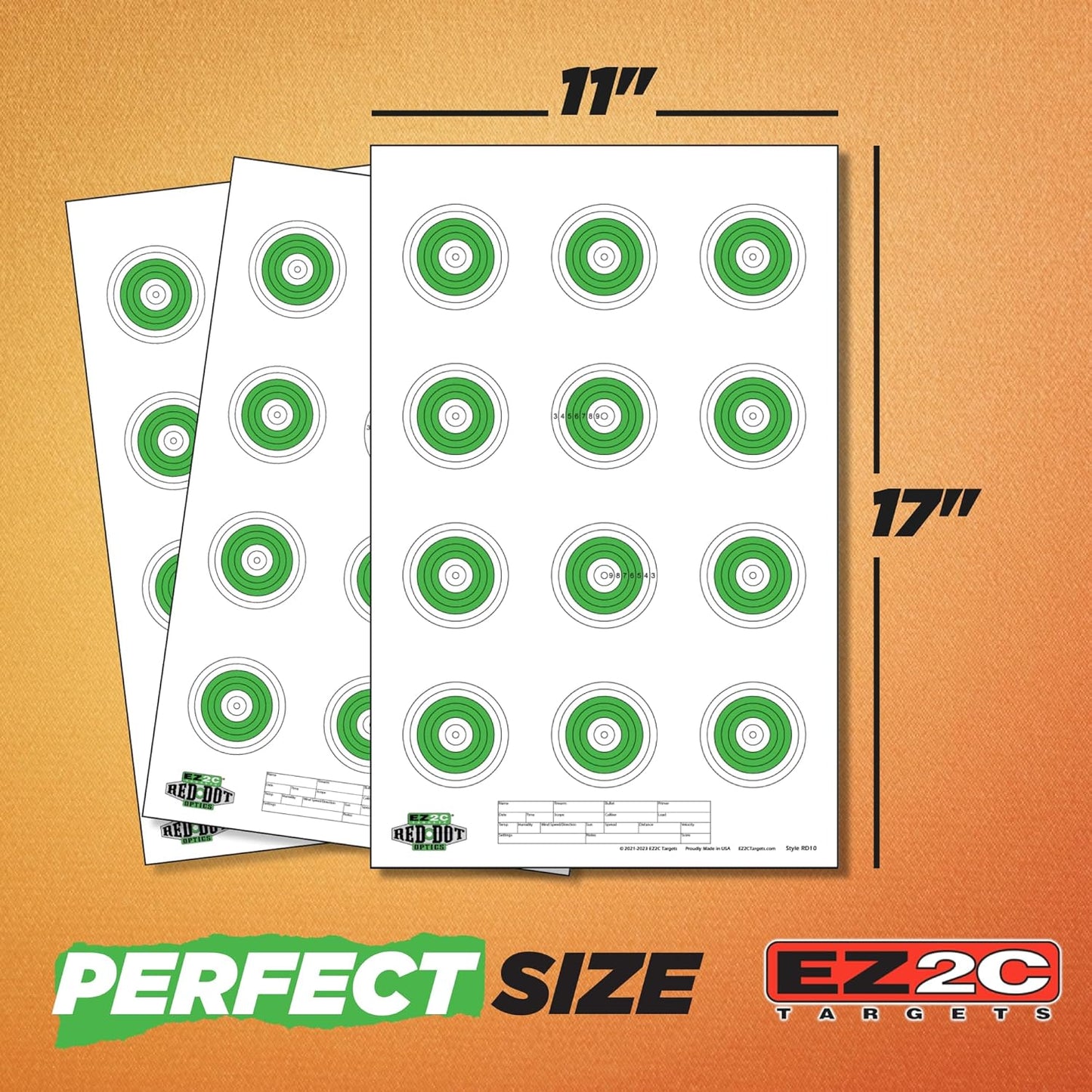 25 EZ2C Targets Style 27/RD10: Small-bore 50ft Paper Shooting Target 11"x17" USA MADE Pad of 25