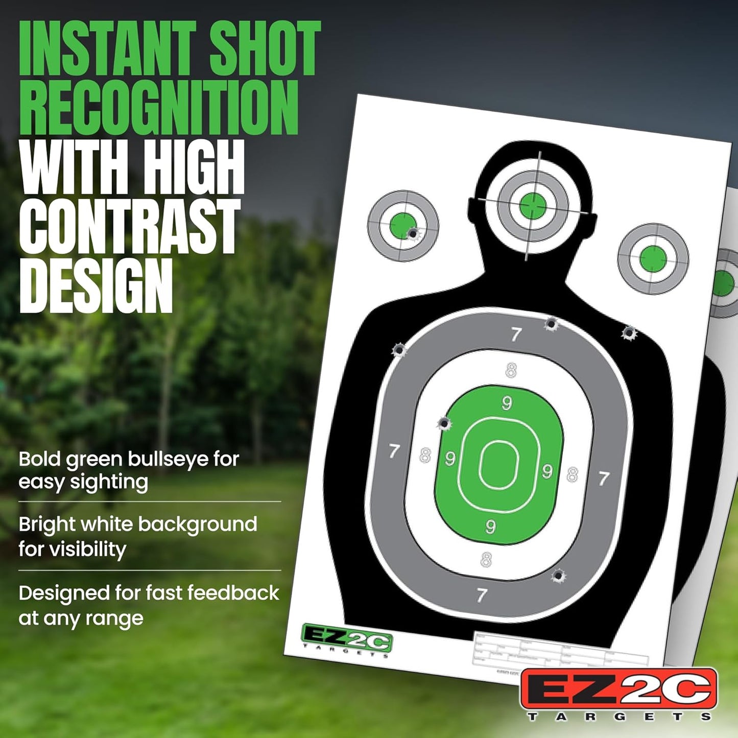 EZ2C 12"x18" Green Silhouette Shooting Target, Premium Paper Targets for gun range Gun Gifts Made in USA