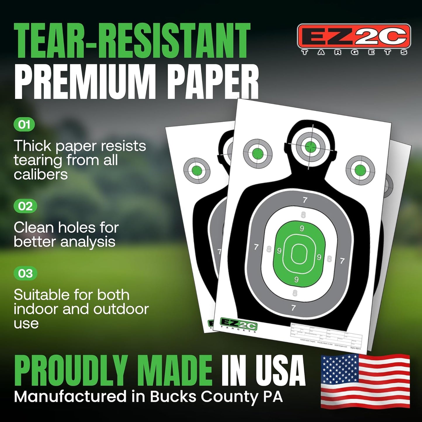 EZ2C 12"x18" Green Silhouette Shooting Target, Premium Paper Targets for gun range Gun Gifts Made in USA