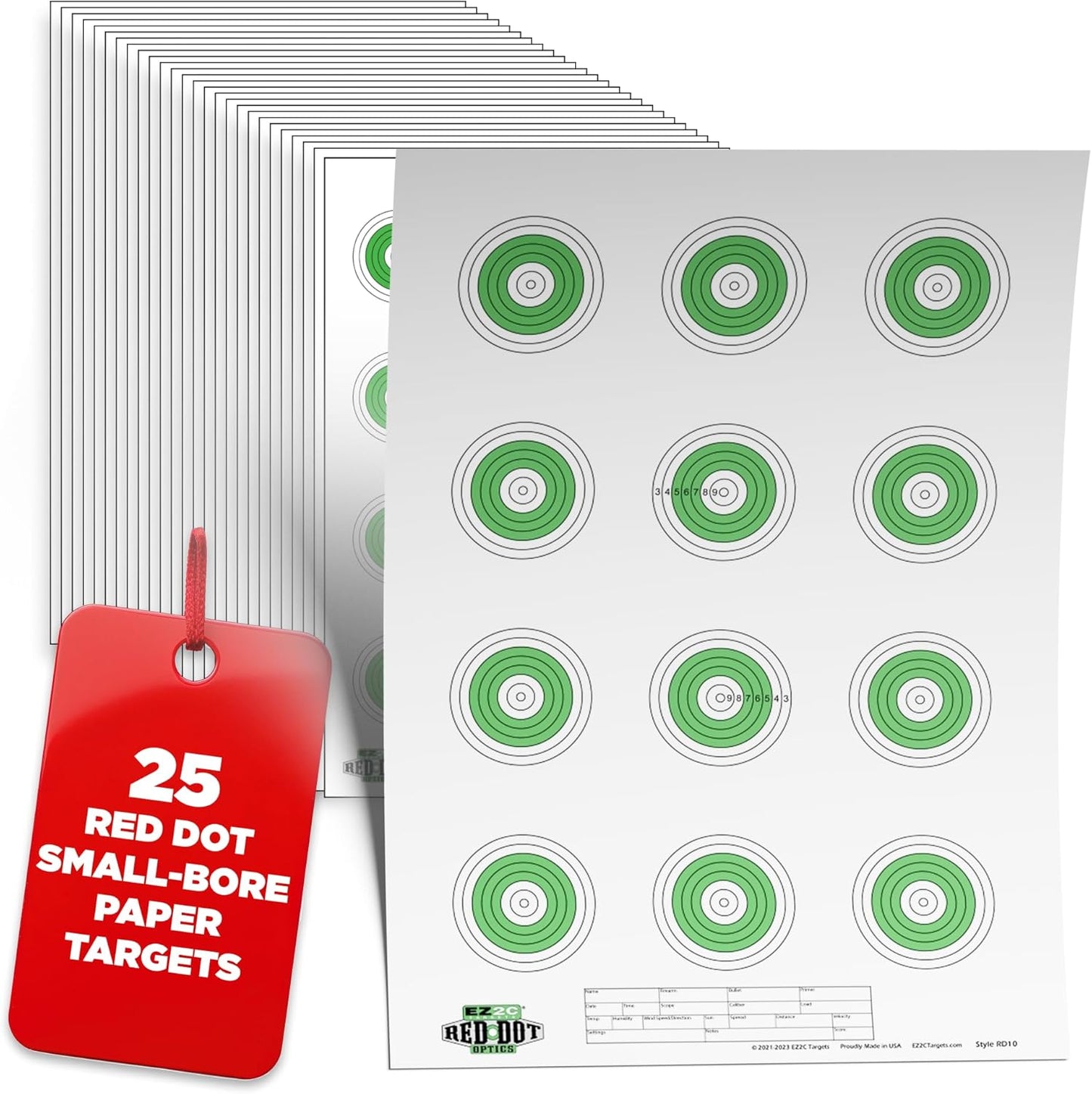 25 EZ2C Targets Style 27/RD10: Small-bore 50ft Paper Shooting Target 11"x17" USA MADE Pad of 25