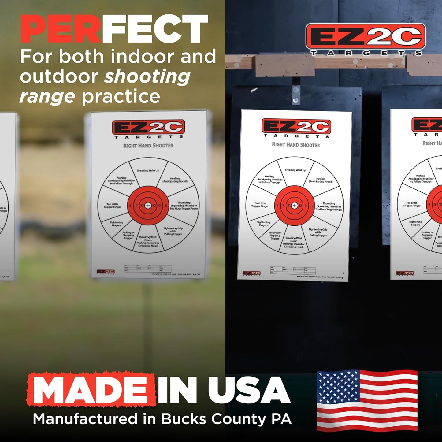 25 EZ2C Right Hand/Left Hand Shooter Diagnostic Training Paper Target Pad of 25 11”x17” USA MADE