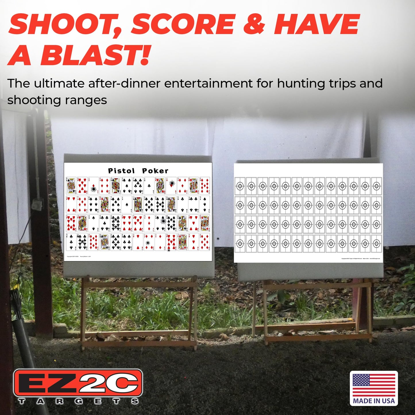 20 EZ2C Pistol Poker Paper targets for shooting. sheets of 52 random sorted playing cards 12"x18" (20 pack) USA MADE