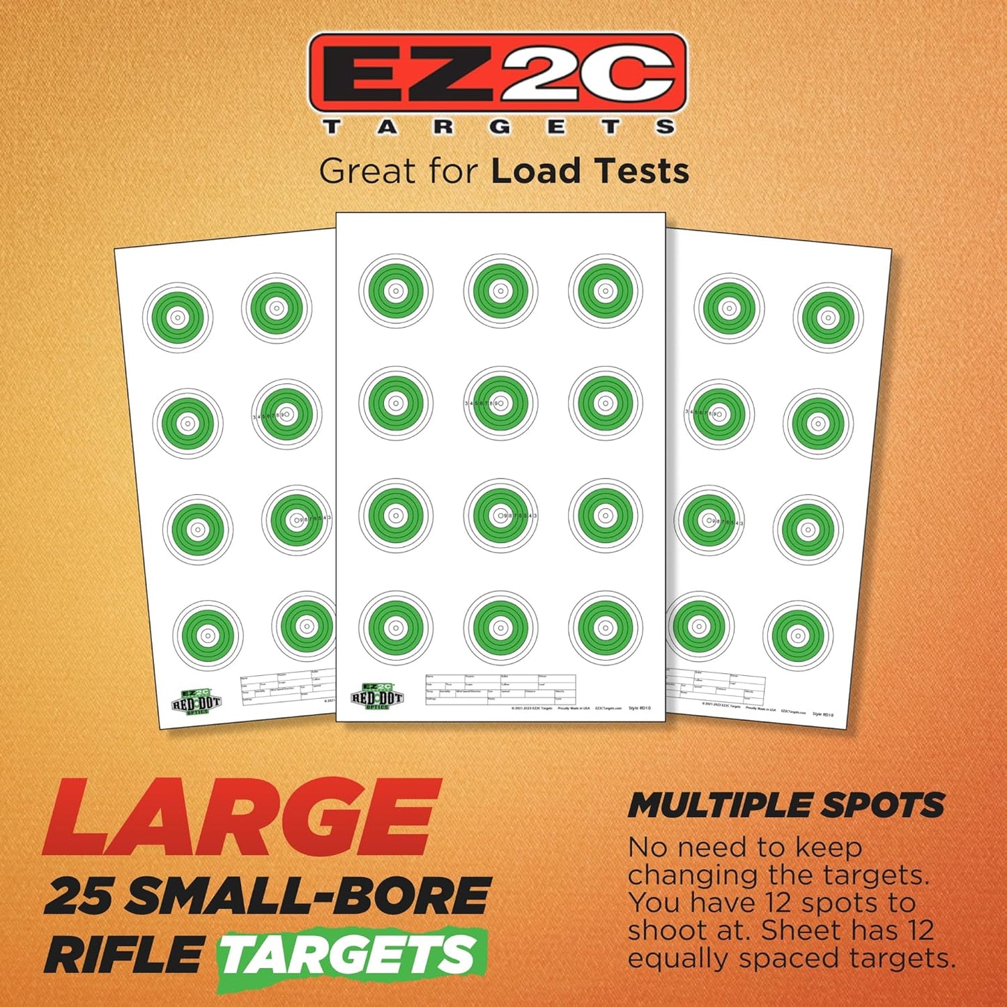 25 EZ2C Targets Style 27/RD10: Small-bore 50ft Paper Shooting Target 11"x17" USA MADE Pad of 25