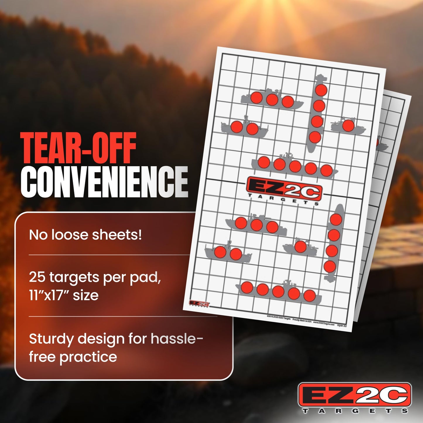 EZ2C Four Fun Game Style Paper Targets for Gun Shooting Range, Compatible with Handgun, Rifle and Pistol, Made in USA (11x17 inch)