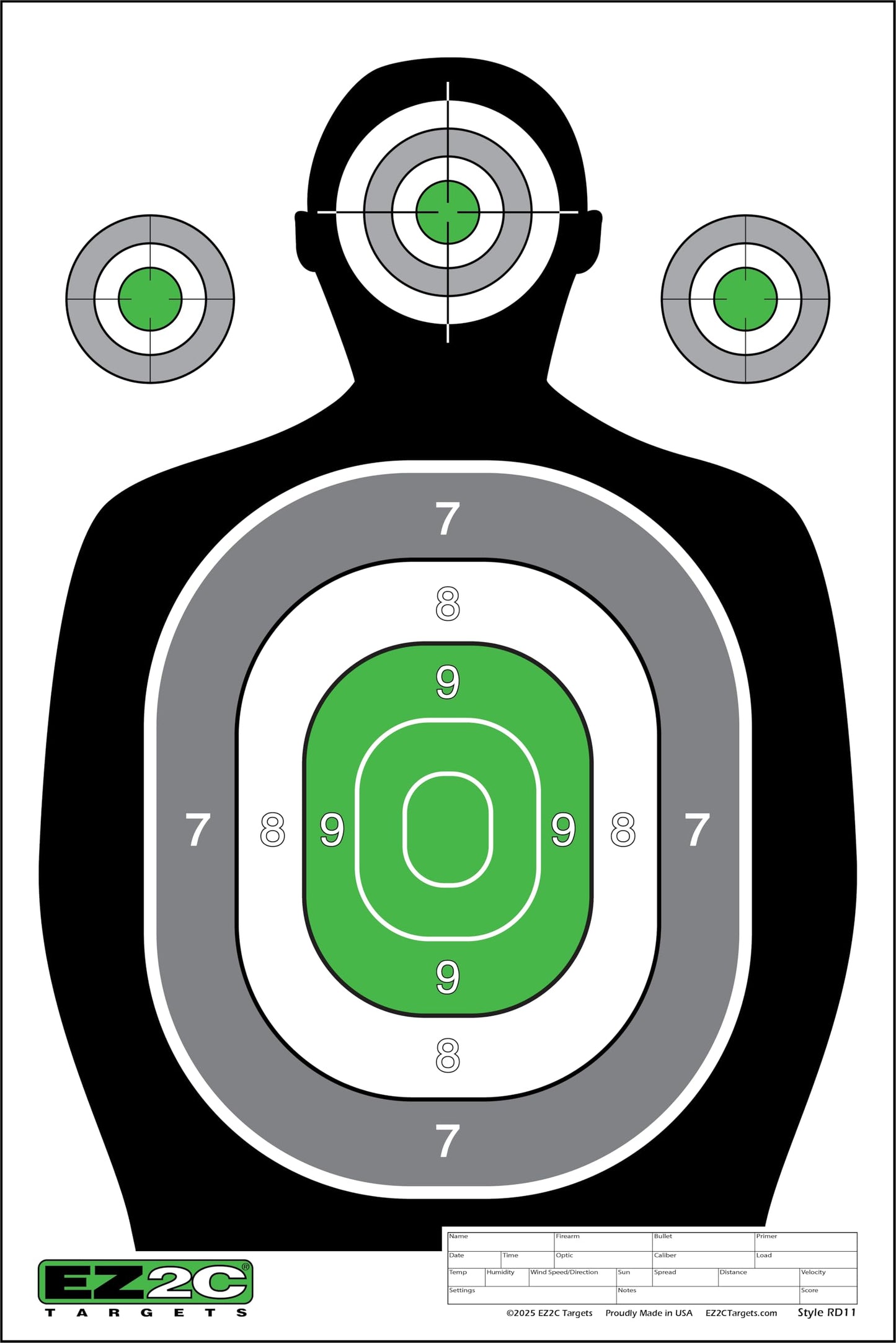 EZ2C 12"x18" Green Silhouette Shooting Target, Premium Paper Targets for gun range Gun Gifts Made in USA
