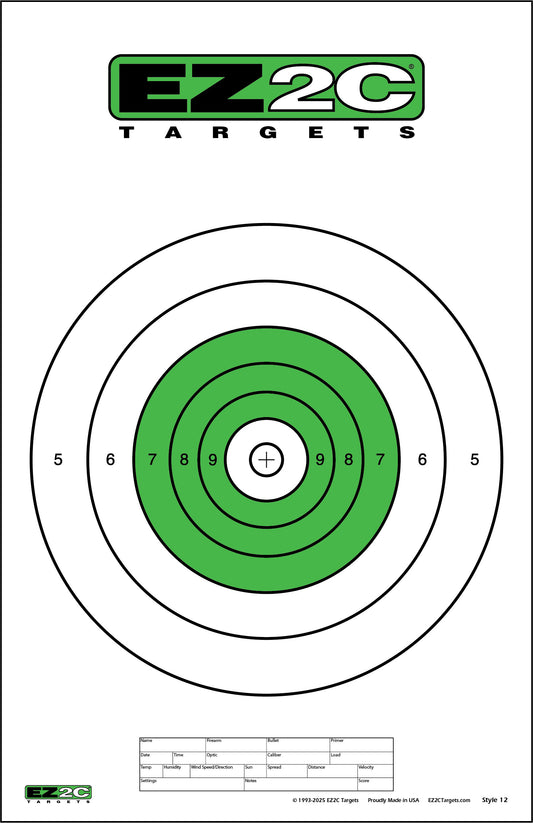 25 EZ2C Targets Style 12: Green B-16 B16 25-Yard Slow Fire Pistol Paper Target 11”x17” USA MADE
