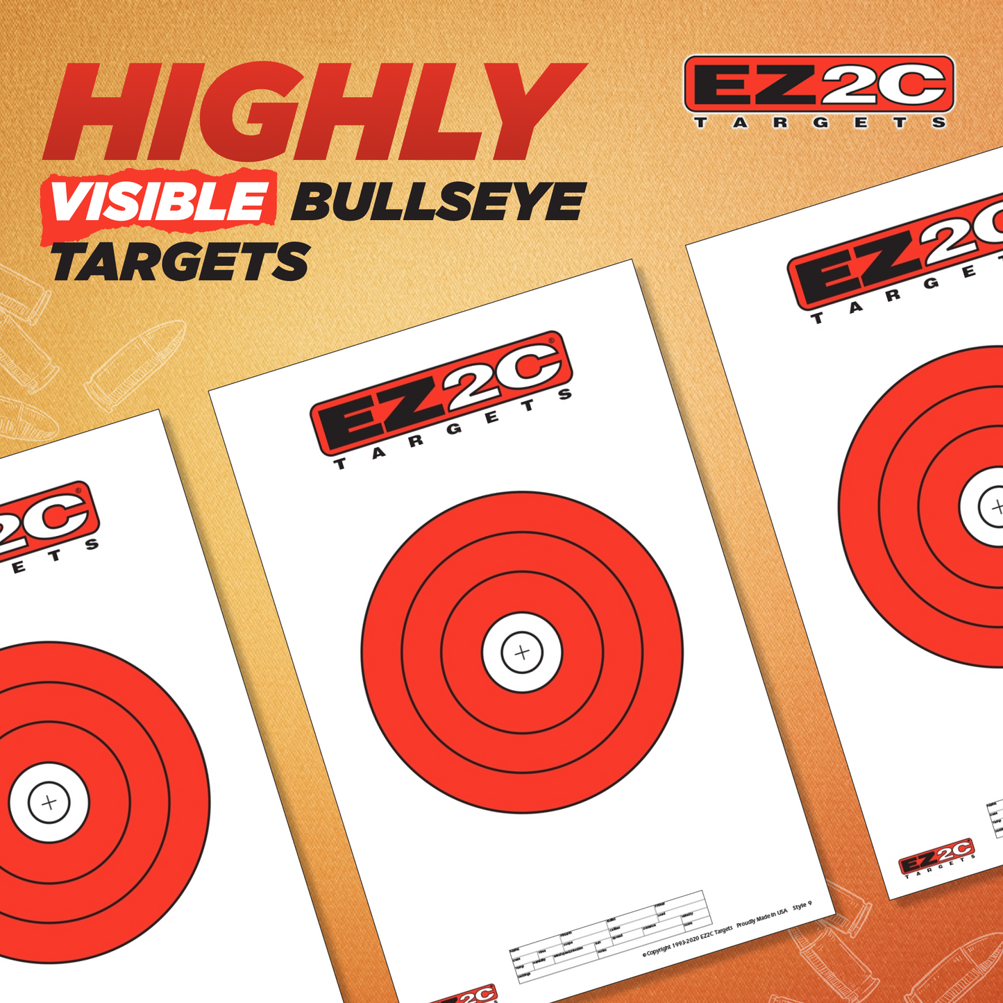 25 EZ2C Targets Style 9: 8" Bullseye Paper Target USA MADE 11"x17" Pad of 25