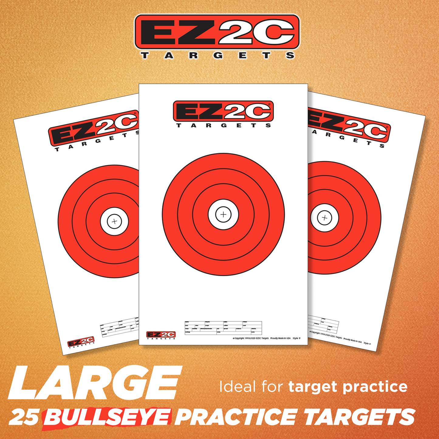 25 EZ2C Targets Style 9: 8" Bullseye Paper Target USA MADE 11"x17" Pad of 25