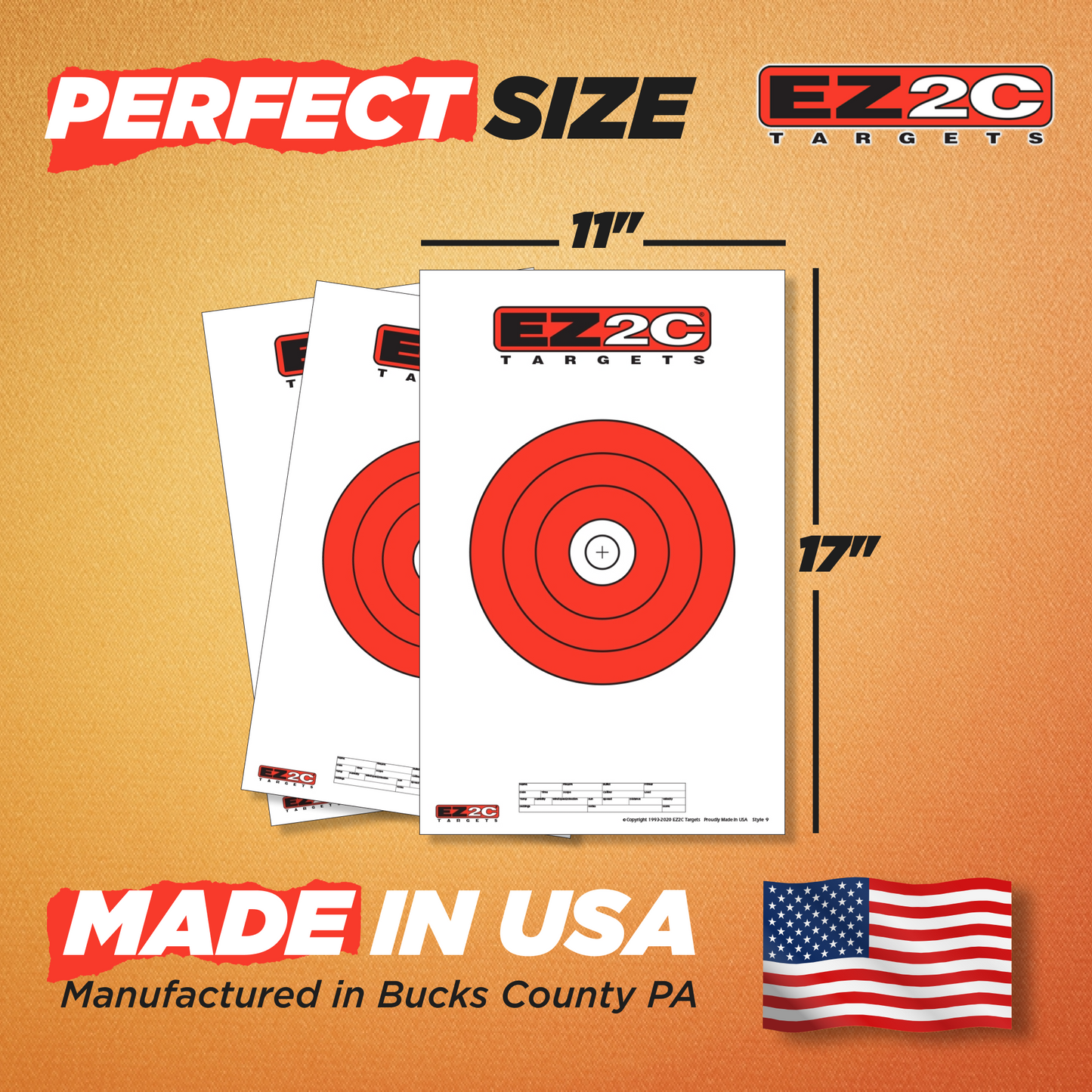 25 EZ2C Targets Style 9: 8" Bullseye Paper Target USA MADE 11"x17" Pad of 25