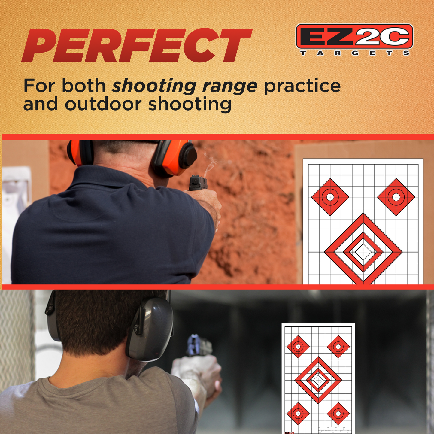 25 EZ2C Targets Style 28: Five Diamonds. Pad of 25 Paper Shooting Targets 11”x17” USA MADE