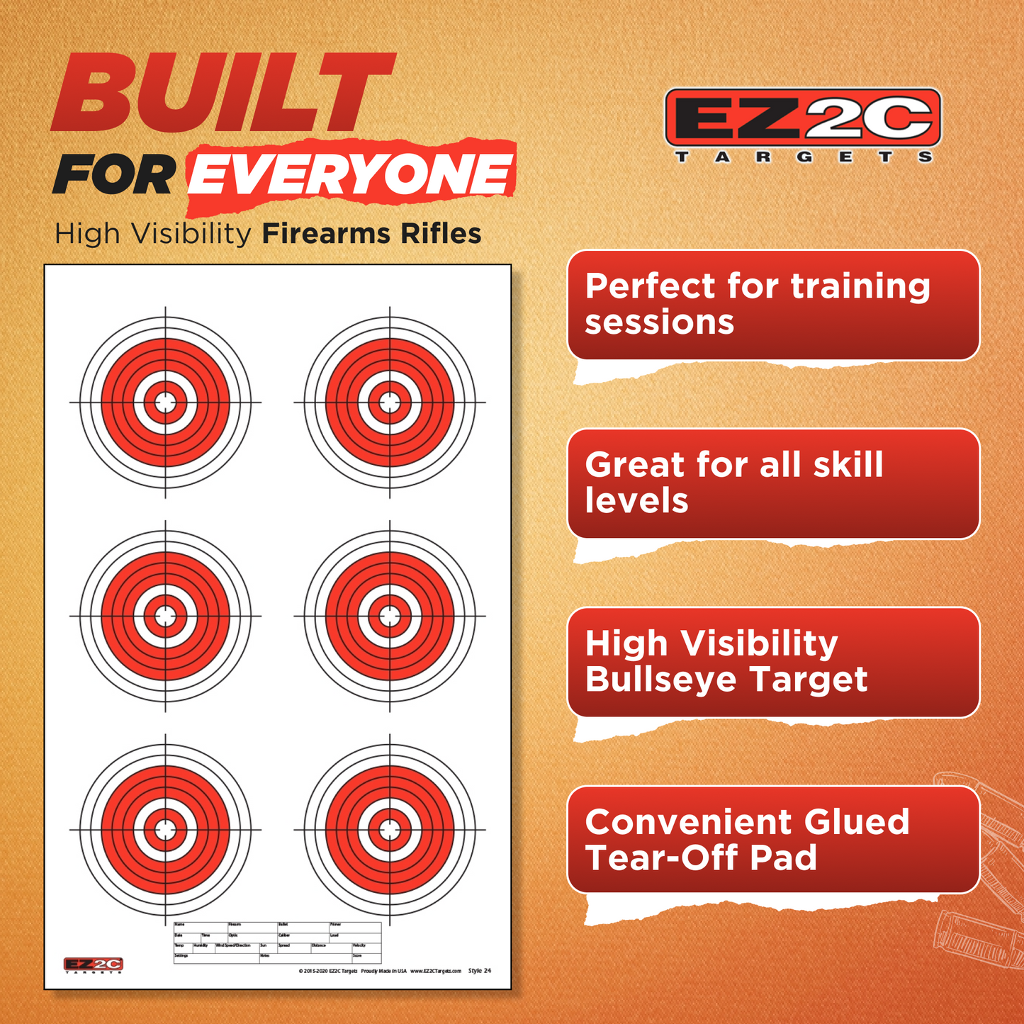 200 EZ2C Targets 8 Rifle Styles Package. Paper Shooting Targets for Range 11”x17” USA MADE