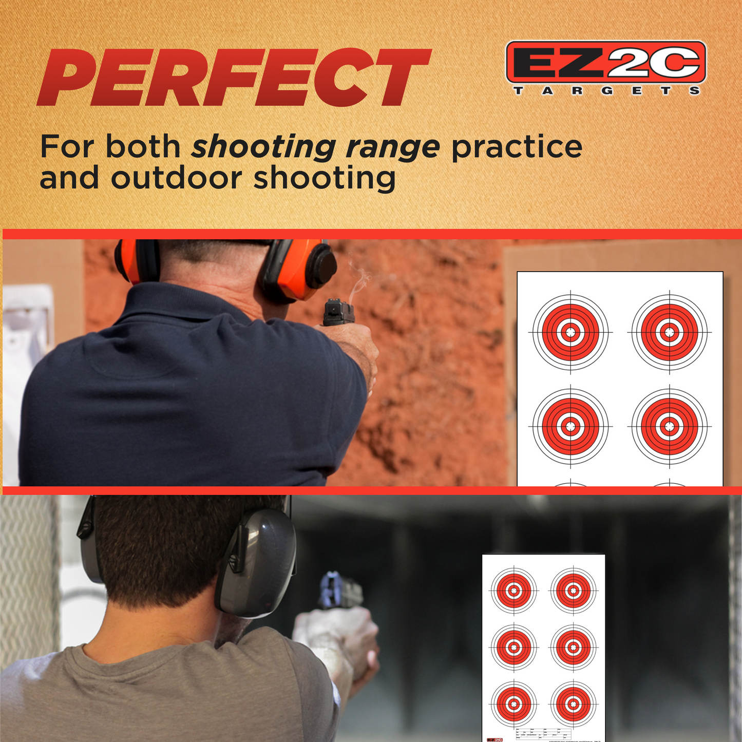EZ2C Style 24: RifleTargets, Shooting Paper Targets, Six Bullseye USA MADE 11"x17"