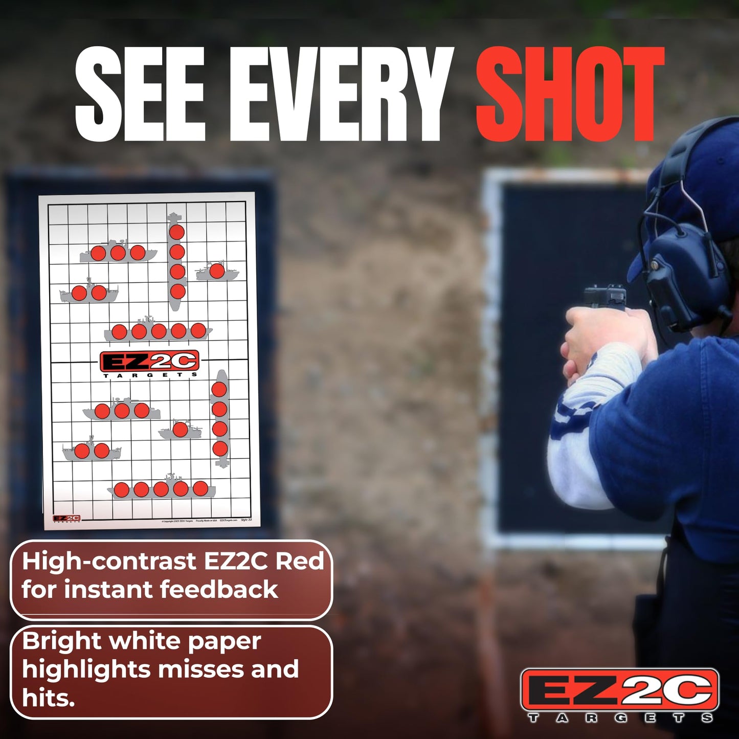 EZ2C Four Fun Game Style Paper Targets for Gun Shooting Range, Compatible with Handgun, Rifle and Pistol, Made in USA (11x17 inch)