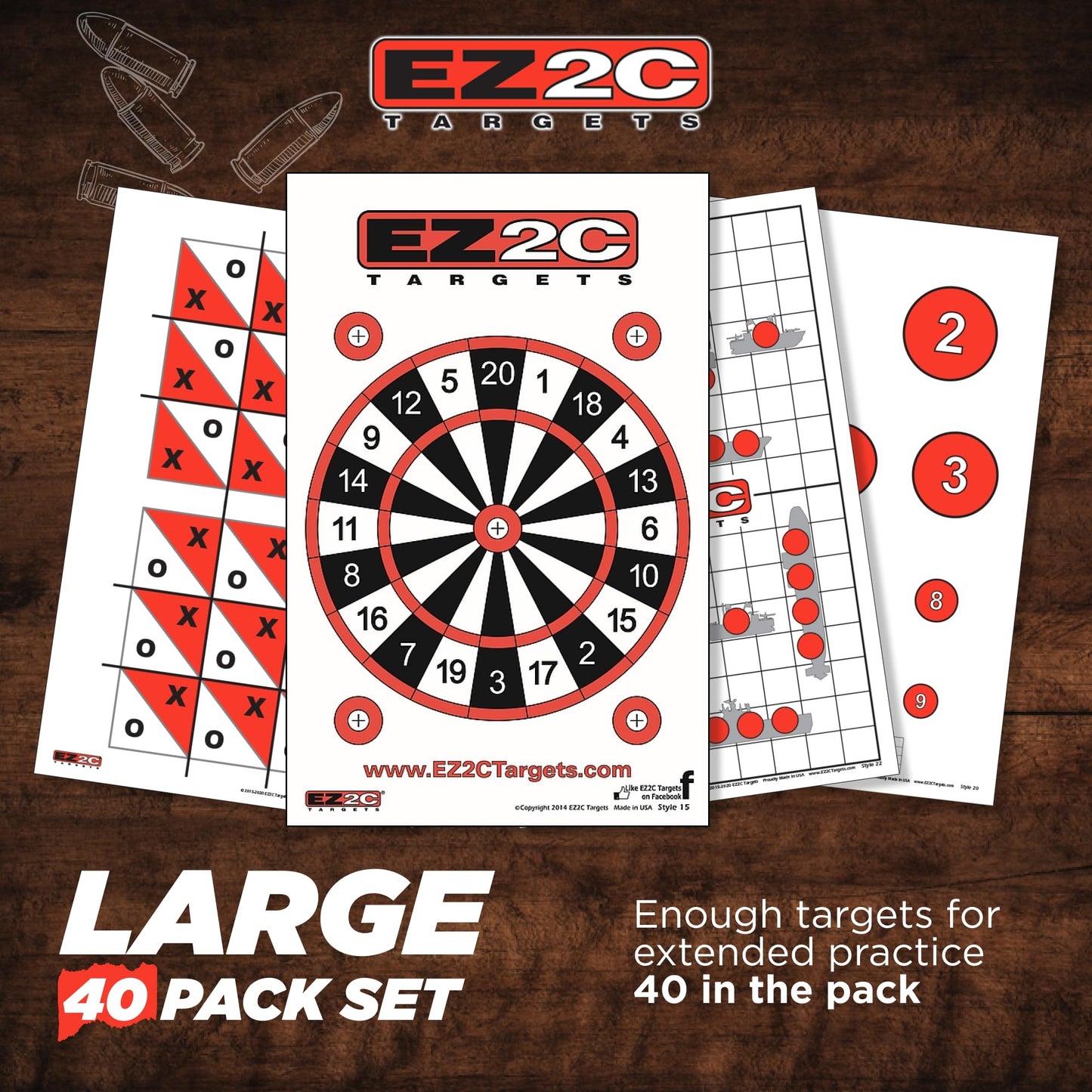 40 EZ2C Targets Four Fun Game Styles Paper Targets Pack of 40 USA MADE 11"x17"