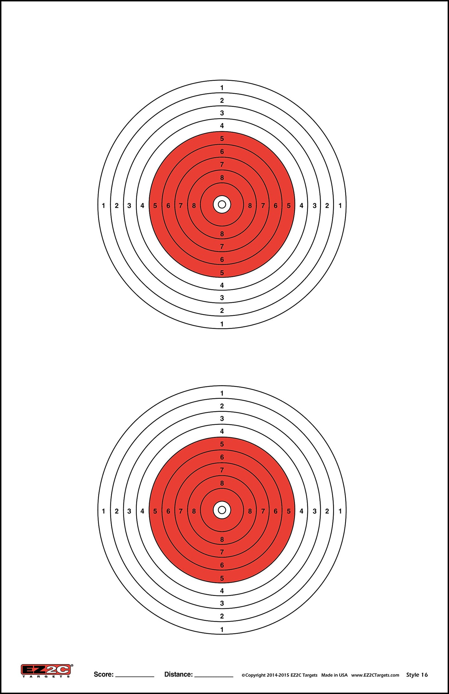 25 EZ2C Targets Style 16: 50-Meter Air Gun Shooting Paper Target 11"x17" (25 Count) USA MADE