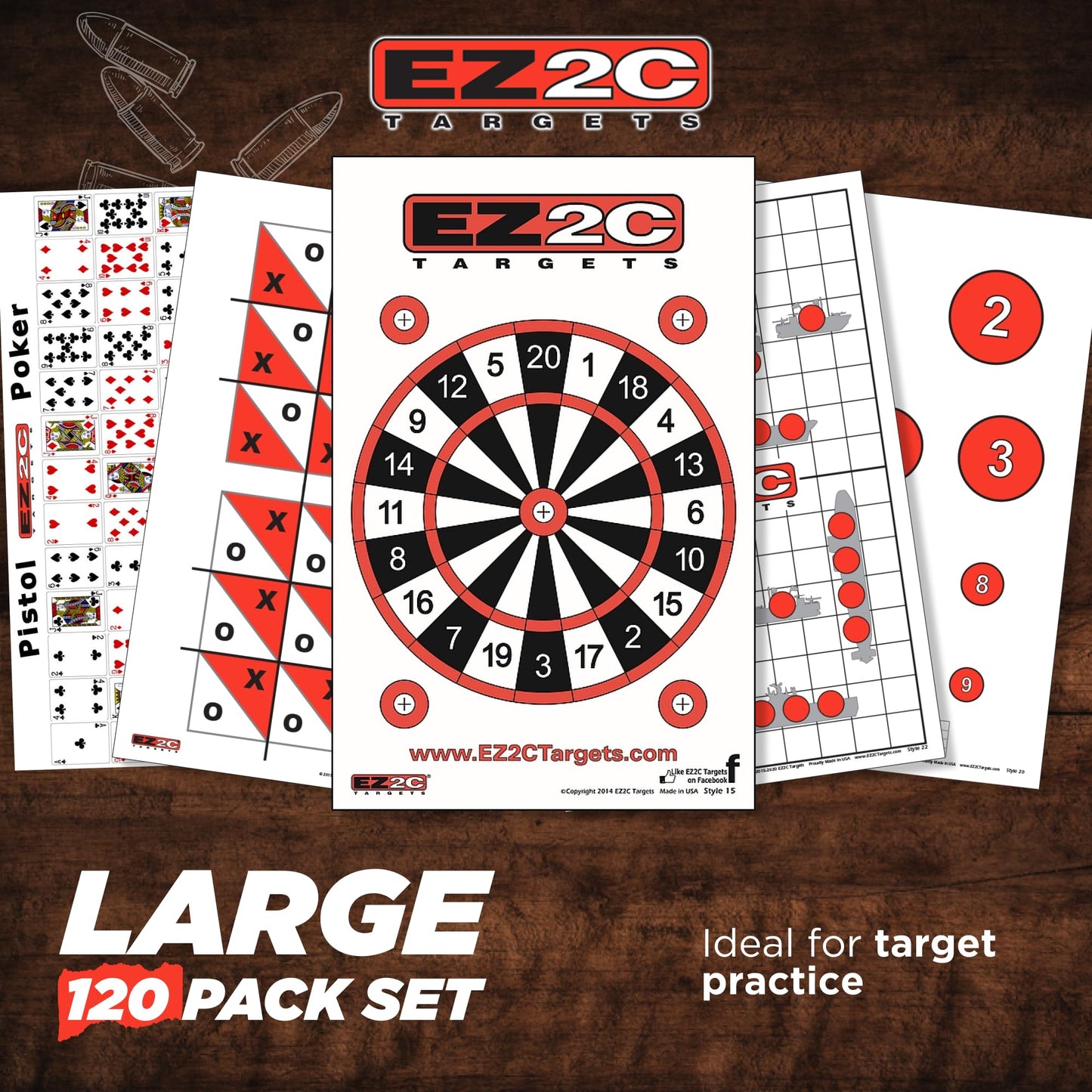 120 EZ2C Targets Package: 5 Game Style Paper Targets Bundle Pack for Shooting Fun 11"x17" USA Made