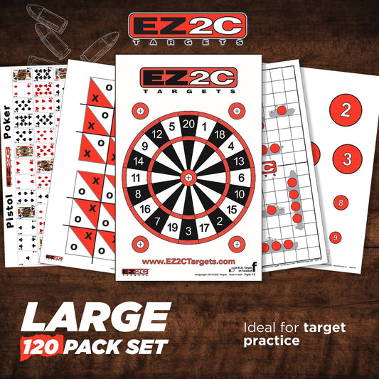 120 EZ2C Targets Package: 5 Game Style Paper Targets Bundle Pack for Shooting Fun 11"x17" USA Made