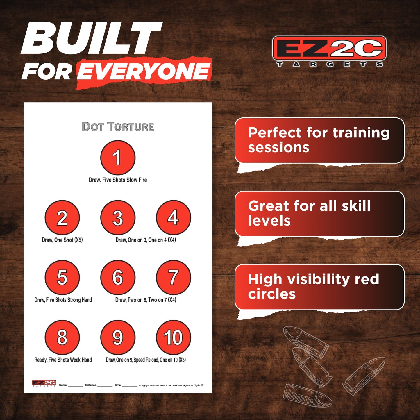 EZ2C Targets Style 17: Dot Torture Drill Target 11"x17" Paper Targets for Shooting USA MADE