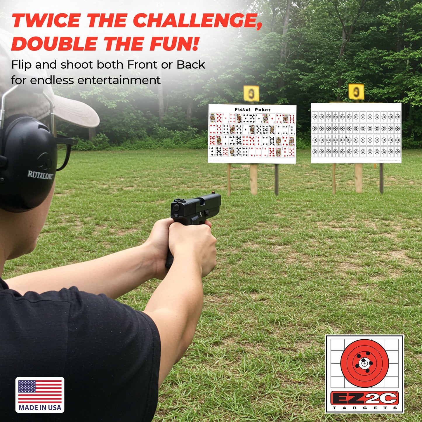 20 EZ2C Pistol Poker Paper targets for shooting. sheets of 52 random sorted playing cards 12"x18" (20 pack) USA MADE