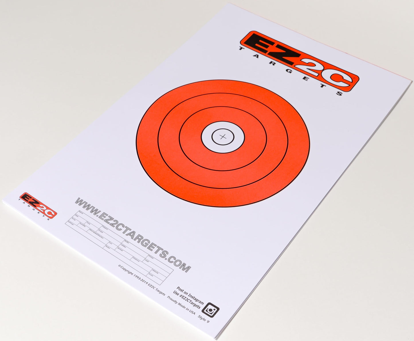25 EZ2C Targets Style 9: 8" Bullseye Paper Target USA MADE 11"x17" Pad of 25
