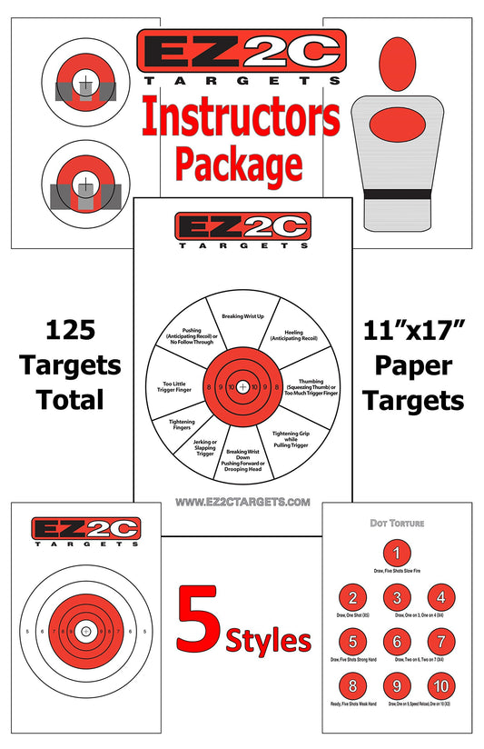 125 EZ2C Targets Instructors Favorites 5 Styles Paper Targets Bundle 11"x17" USA Made