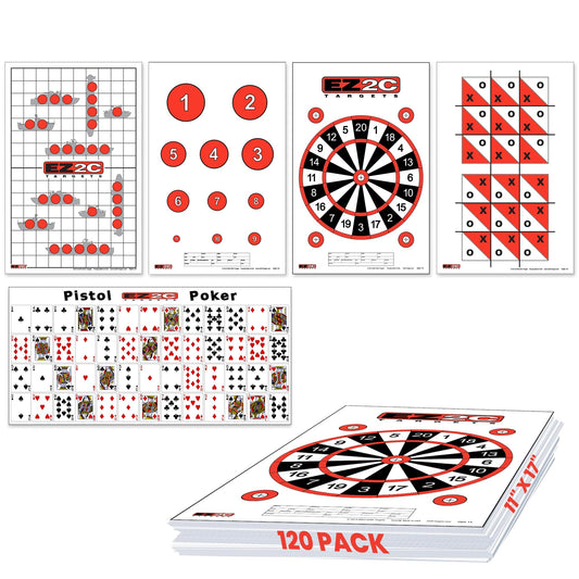120 EZ2C Targets Package: 5 Game Style Paper Targets Bundle Pack for Shooting Fun 11"x17" USA Made