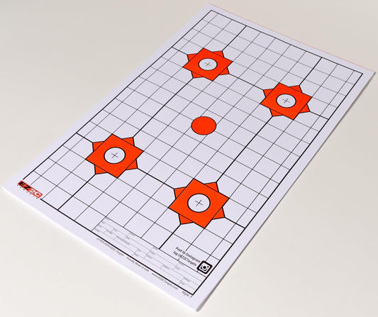 25 EZ2C Targets Style 7: Four Bullseye Plus Sight in w/Grid 11”x17” Made in USA