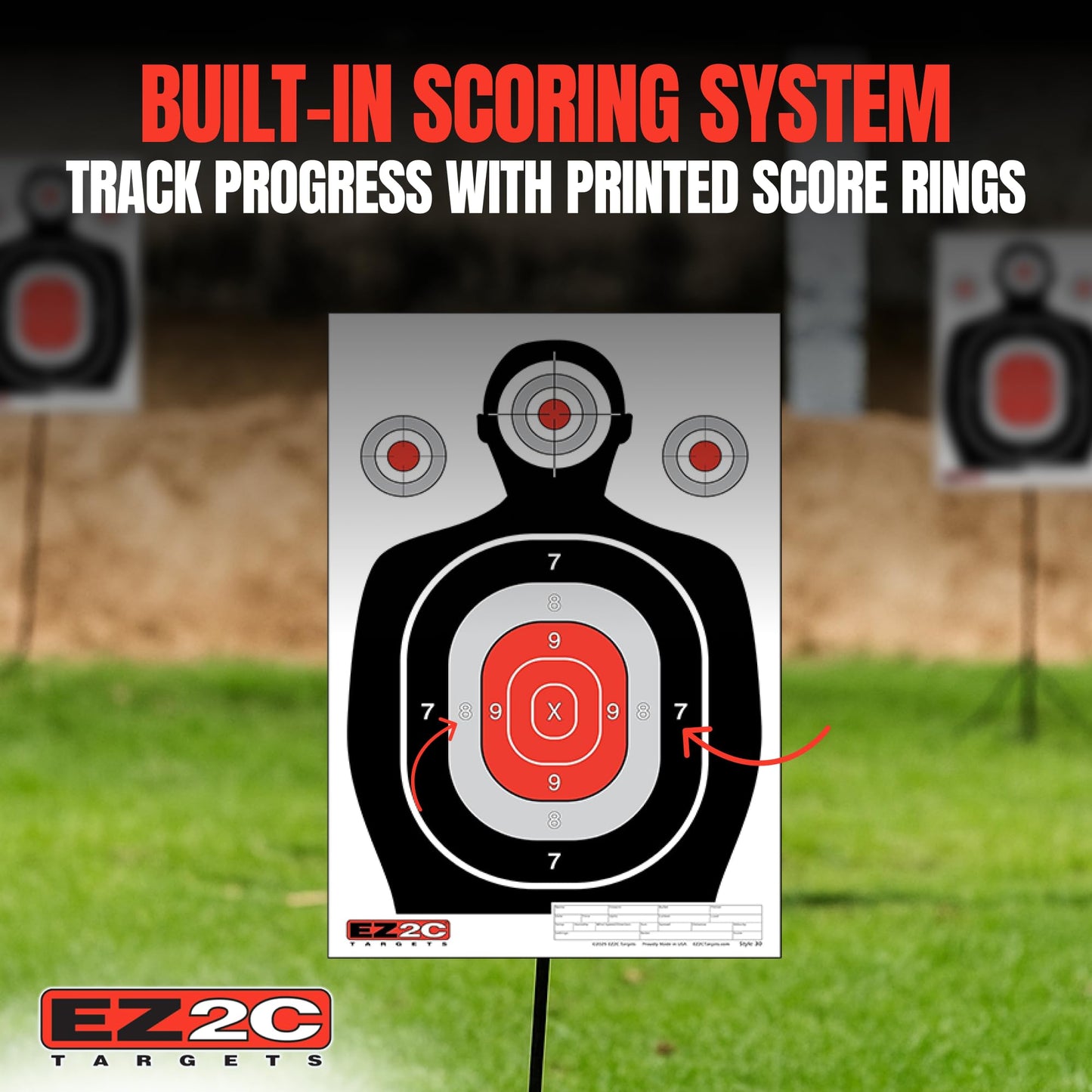 EZ2C 12"x18" Red Silhouette Shooting Target, Premium Paper Targets for gun range, Gun Gifts Made in USA