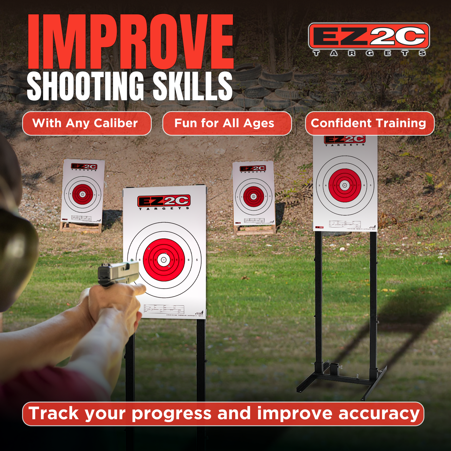 25 EZ2C Targets Style 12: Paper Targets for Shooting Range B16 USA MADE 11"x17" Pad of 25
