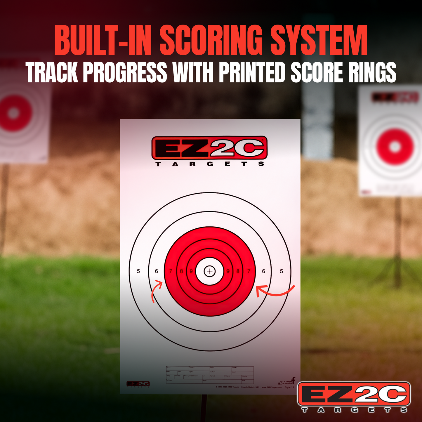 25 EZ2C Targets Style 12: Paper Targets for Shooting Range B16 USA MADE 11"x17" Pad of 25