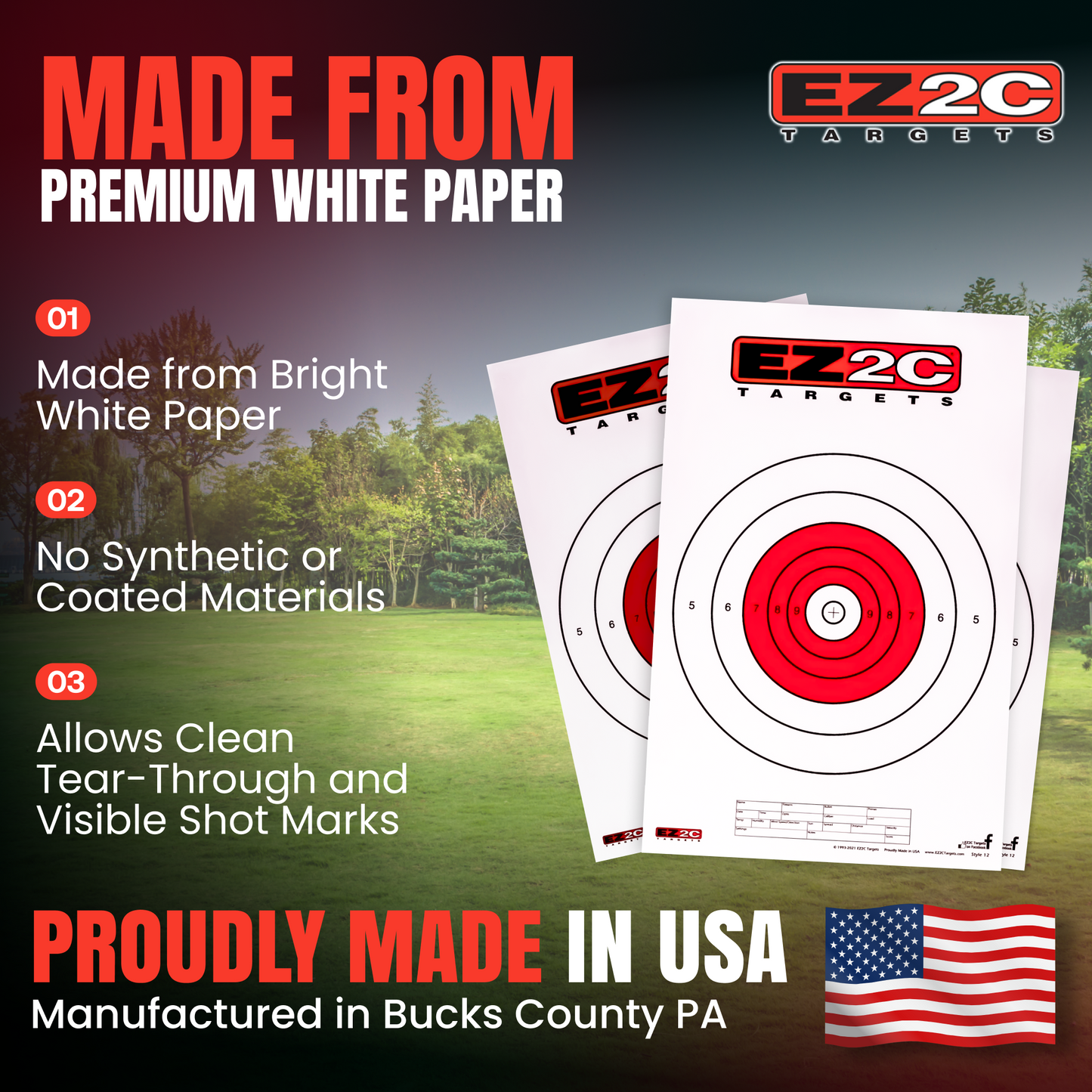 25 EZ2C Targets Style 12: Paper Targets for Shooting Range B16 USA MADE 11"x17" Pad of 25