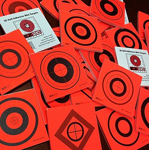 25 EZ2C Mini Shooting Targets, 20 Styles to Choose. Bright Fluorescent Self-Adhesive 3.5"x3.5" (Pad of 25)